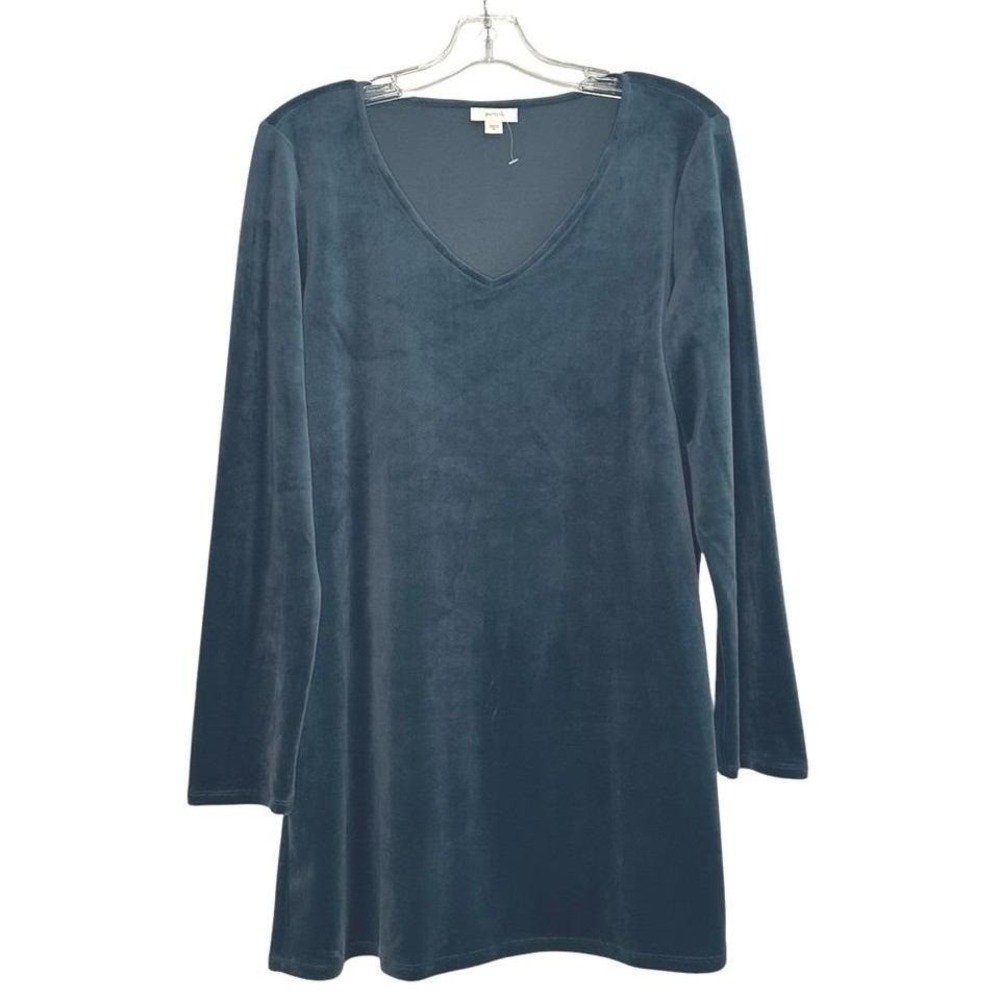 Pure Jill Tunic Velour V Neck Long Sleeve Teal Blue Effortless Chic Flowy‎ SZ M